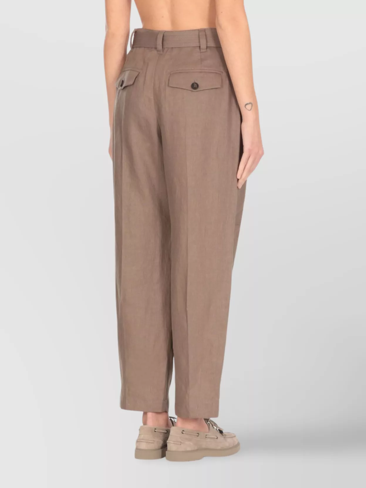 Brunello Cucinelli Linen Straight Leg Trousers With Front Pleats