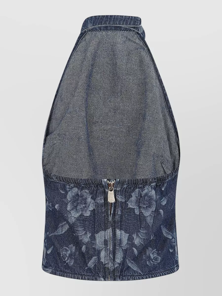 Pinko Denim Floral-Print Halterneck Top