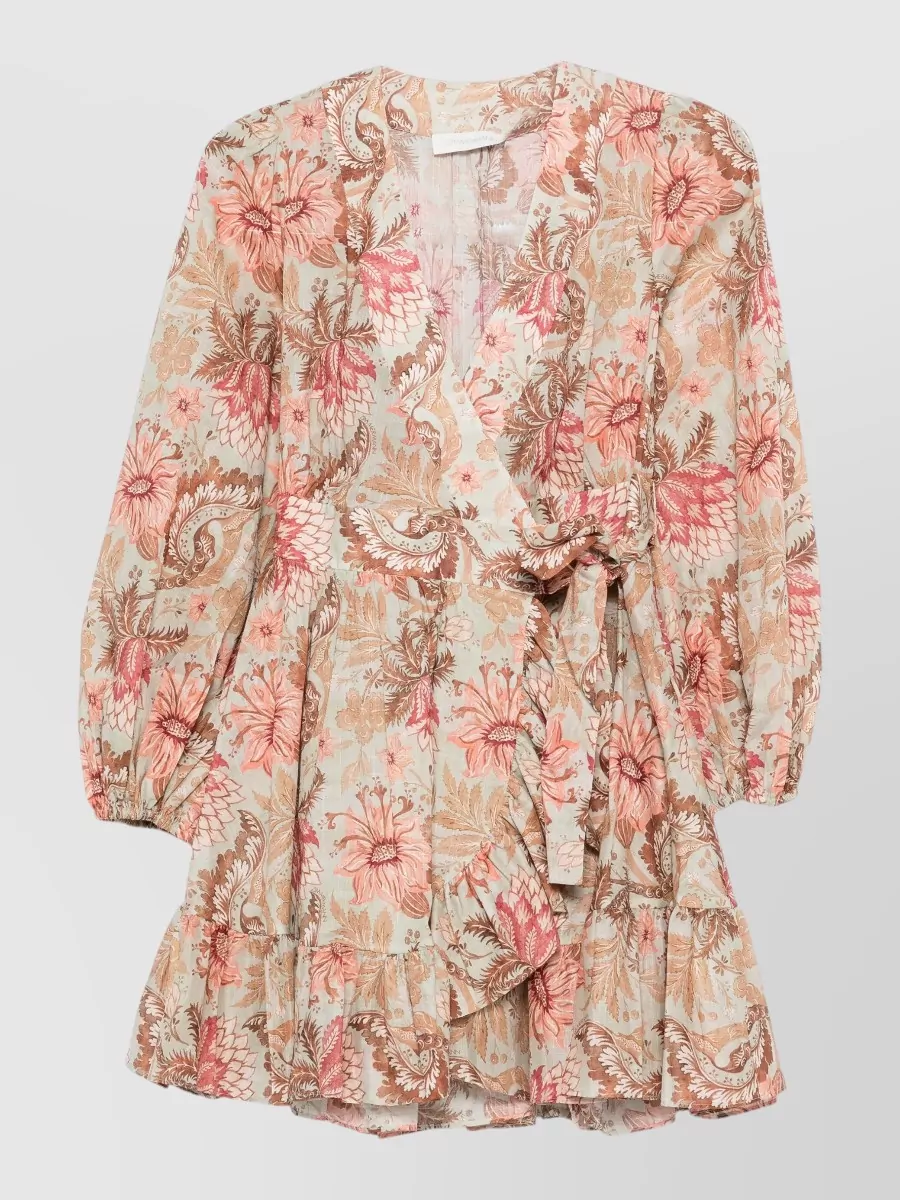 Zimmermann Floral-print ruffled wrap mini dress