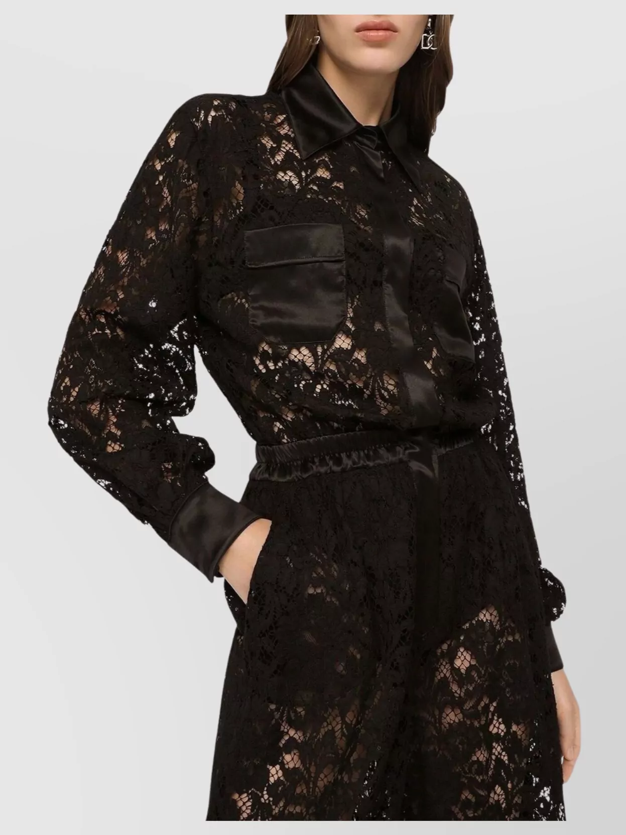 Dolce&Gabbana Long Lace Shirt Jumpsuit With Silk-Cotton Blend