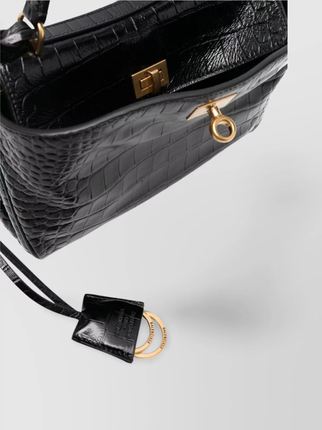Balenciaga Crocodile Embossed Mini Leather Shoulder Bag