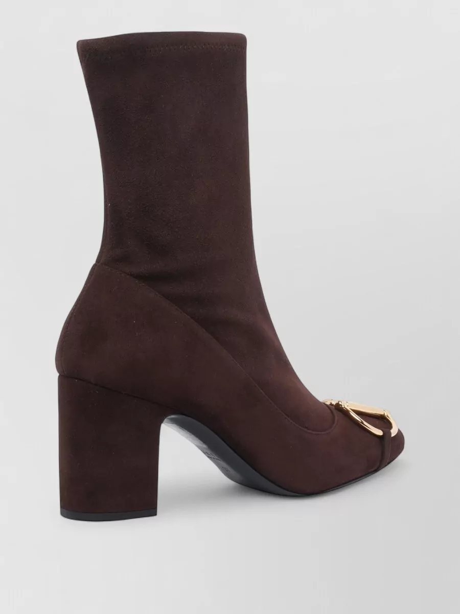 Gucci Suede Block Heel Half Horsebit Ankle Boots