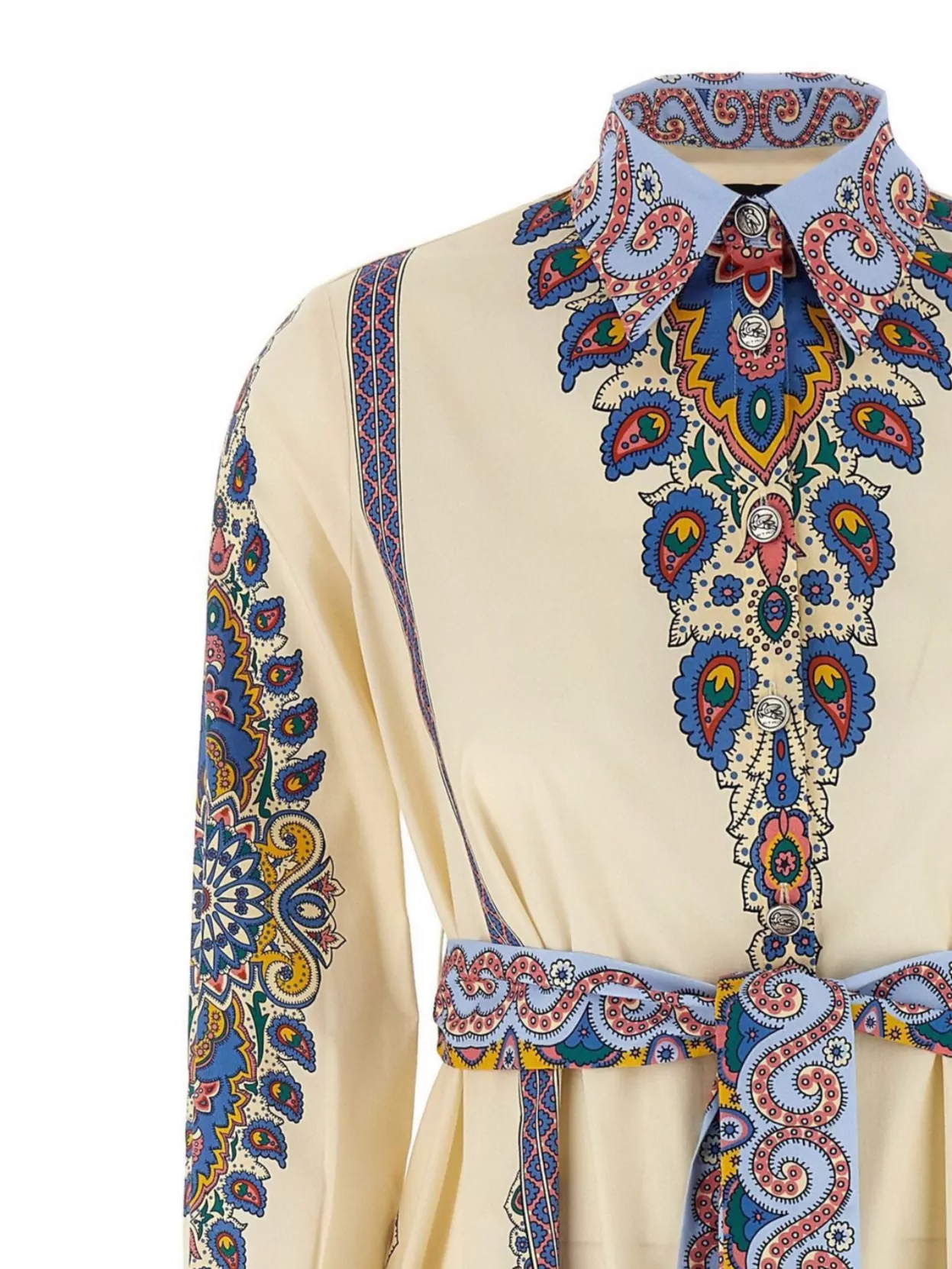 Etro Waist Belt Long Sleeve Paisley Button Dress