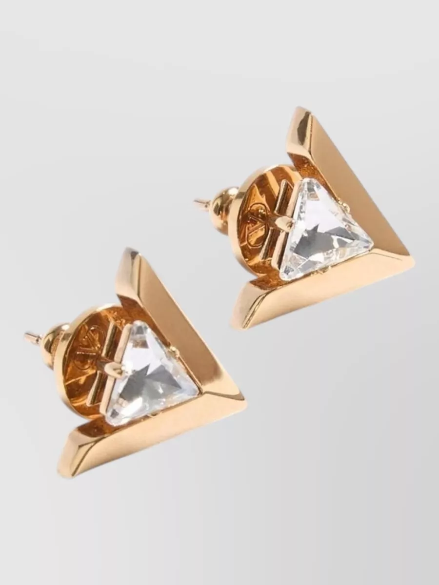 Valentino Garavani Crystal Triangle Stud Earrings Paired Design