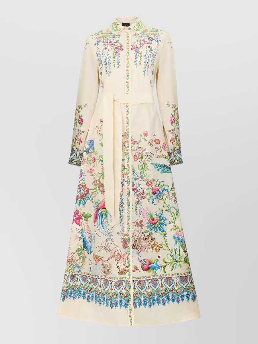 Etro Floral-Print Cotton Long-Sleeve Maxi Dress
