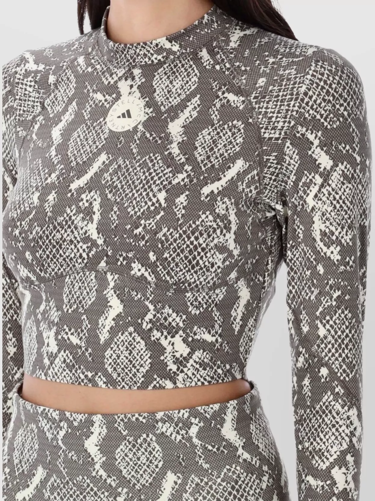 Adidas By Stella Mccartney Snake Print Long Sleeve Crop Top