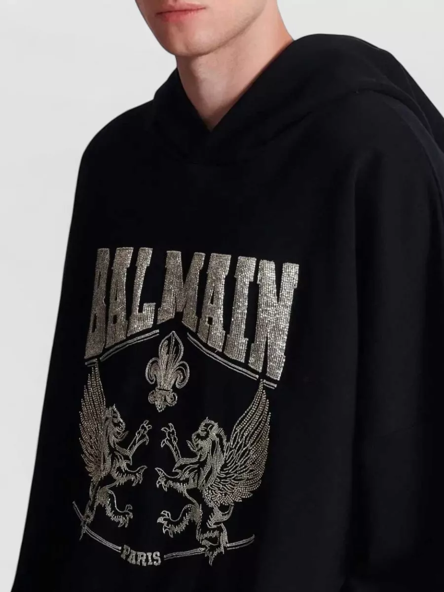 Balmain Crystal Embellished Cotton Hoodie