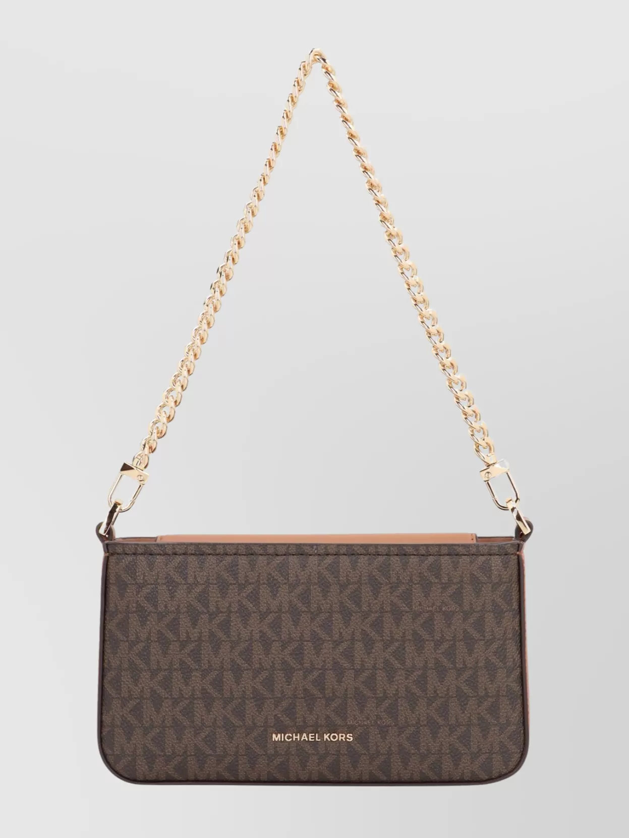 Michael Michael Kors Printed Canvas Shoulder Pouch With Chain Handle In Brown
