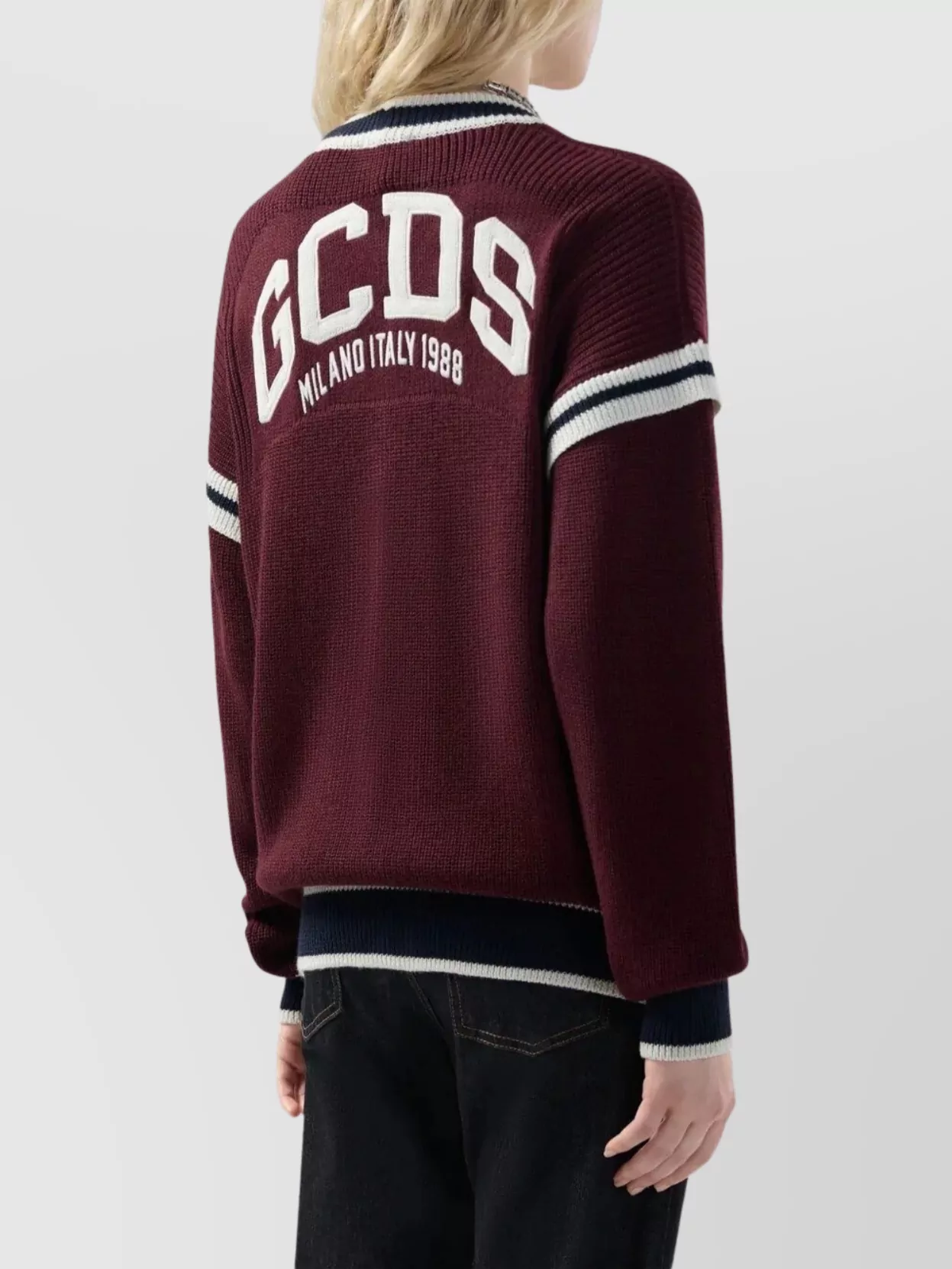 Gcds College Striped Cardigan V-neck In Burgundy
