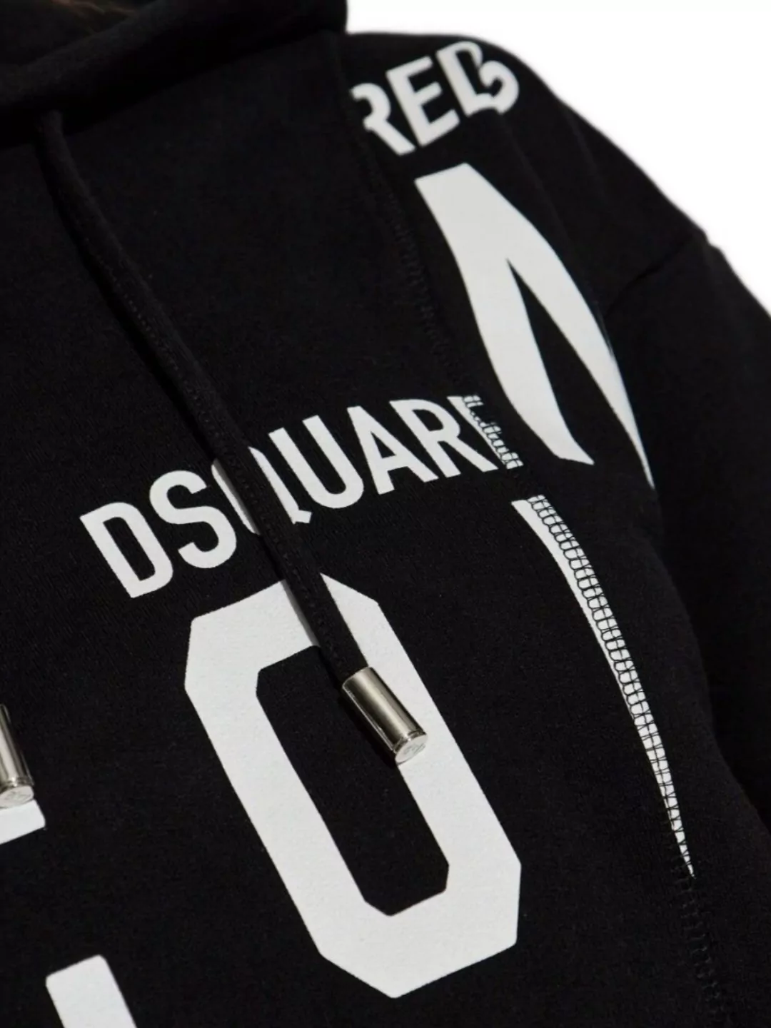 Dsquared2 Asymmetric Hem Cropped Hoodie Drawstring