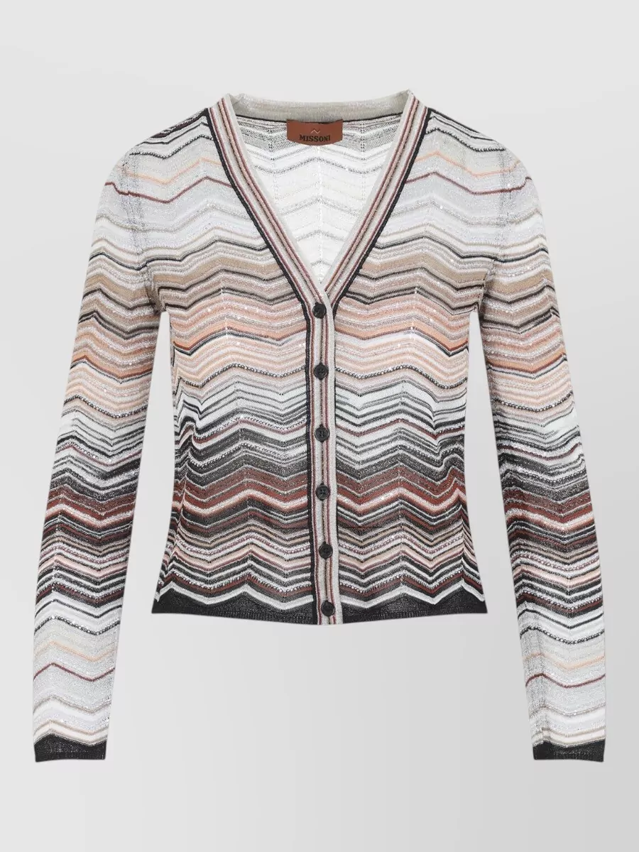 Missoni V Neck Chevron Knit Cardigan Long Sleeves