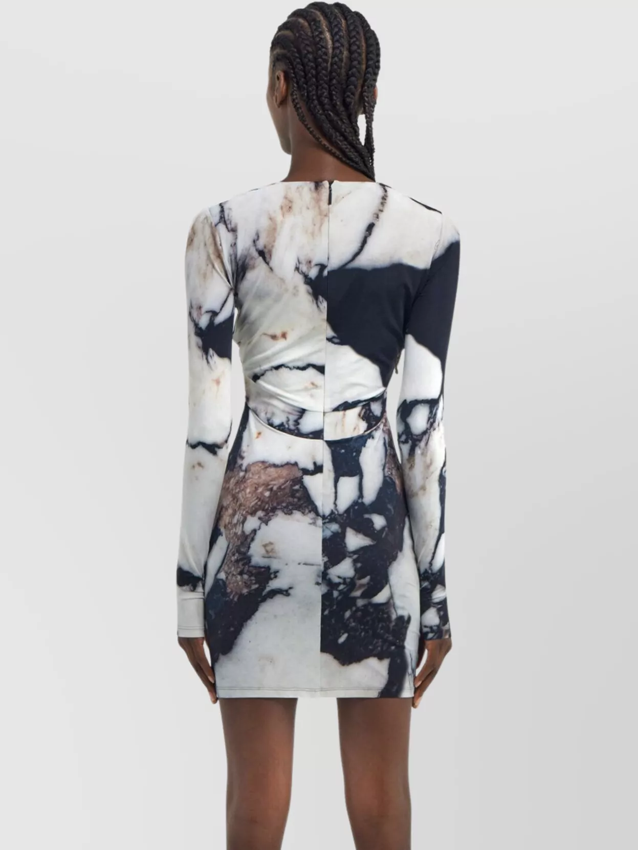 Roberto Cavalli Printed Abstract Fitted Mini V-neck Dress In White