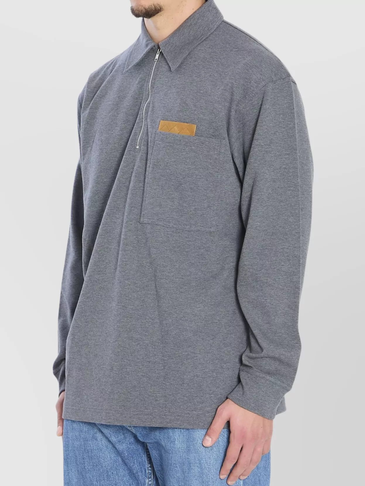 Bottega Veneta Layered Cotton Polo Suede Pocket In Gray