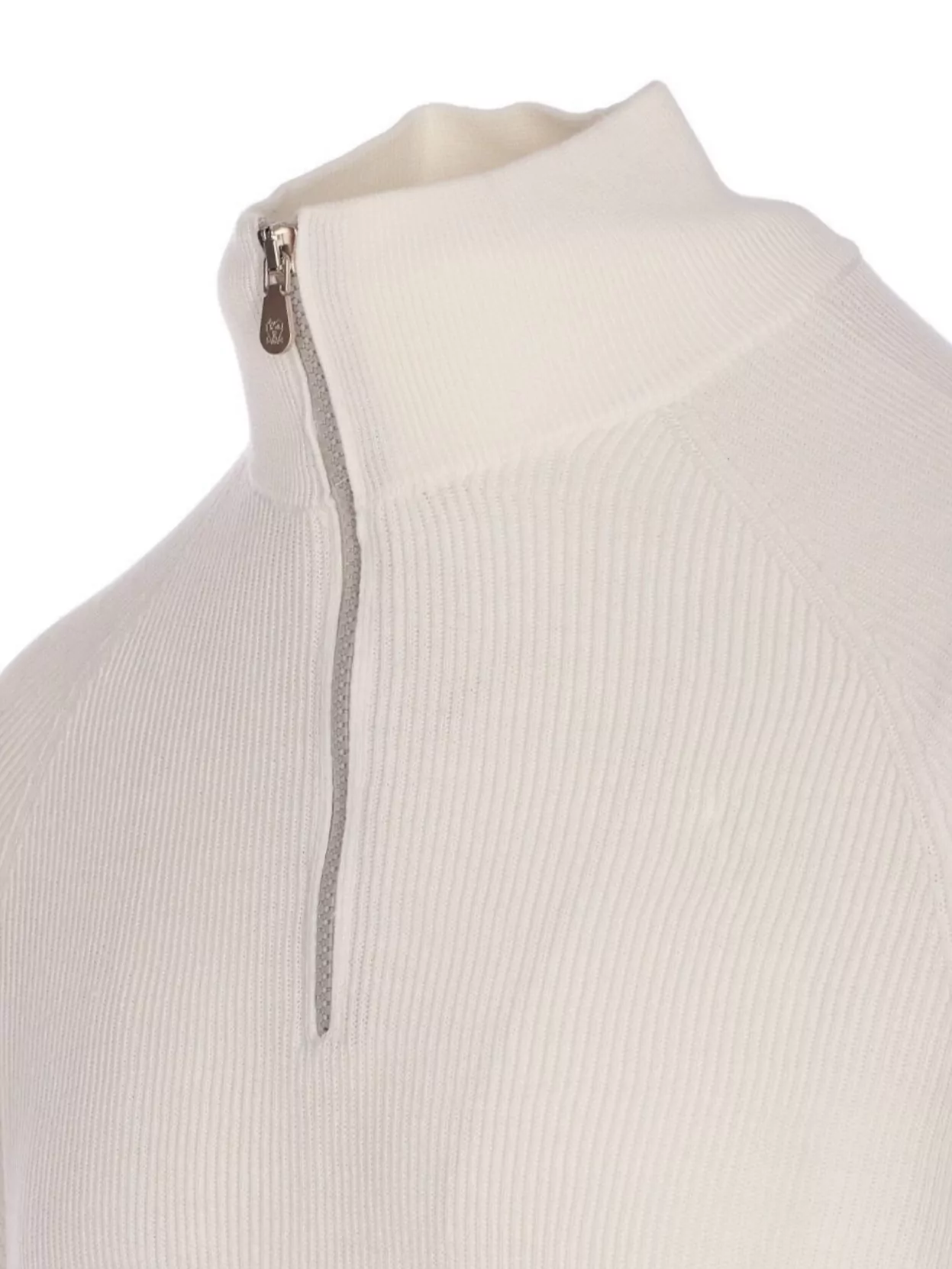 Brunello Cucinelli Men English Rib Cotton Sweater With Zip Opening In Neutral
