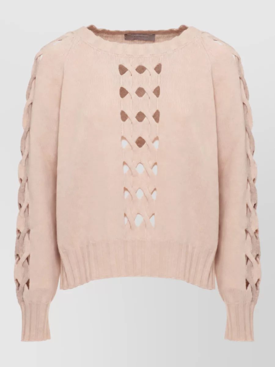 D.exterior wool cashmere high neck long sleeve cutout sweater