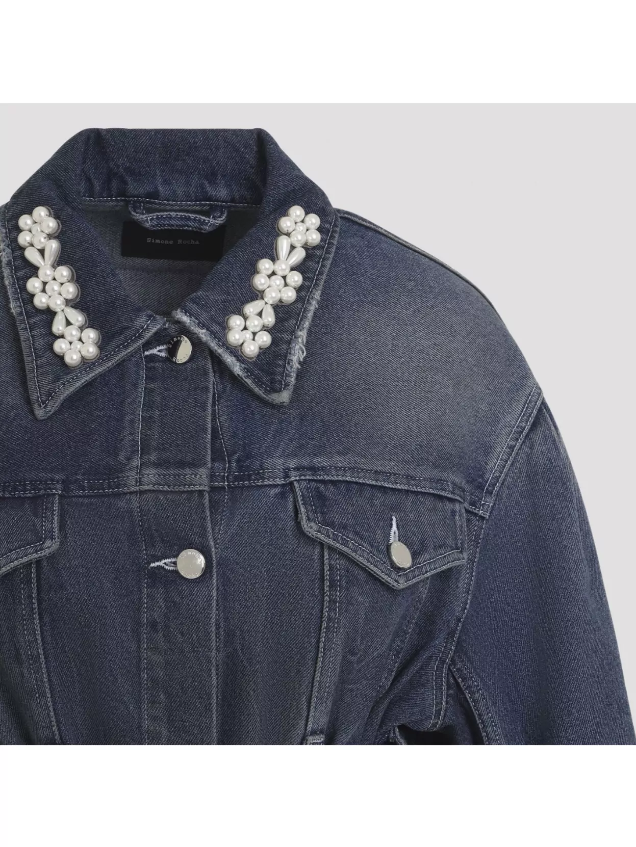 Simone Rocha Denim Jacket With Belt And Embellished Collar