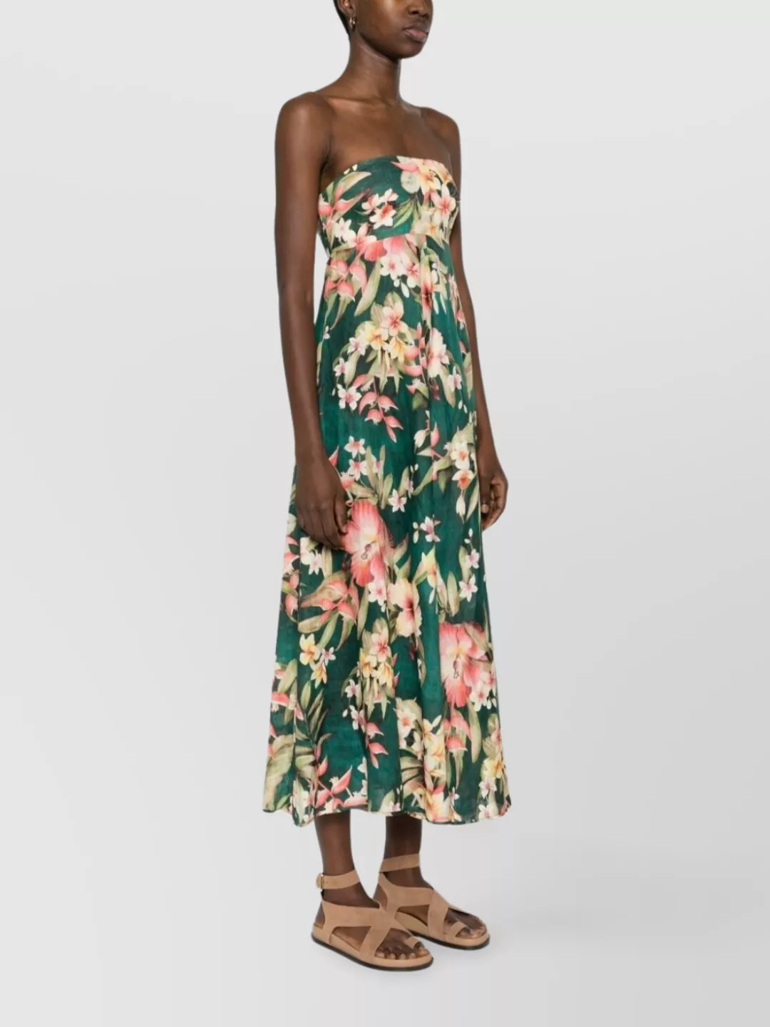 chinese dress ladies Zimmermann Rosa Lace-up Floral Print Linen Midi Dress