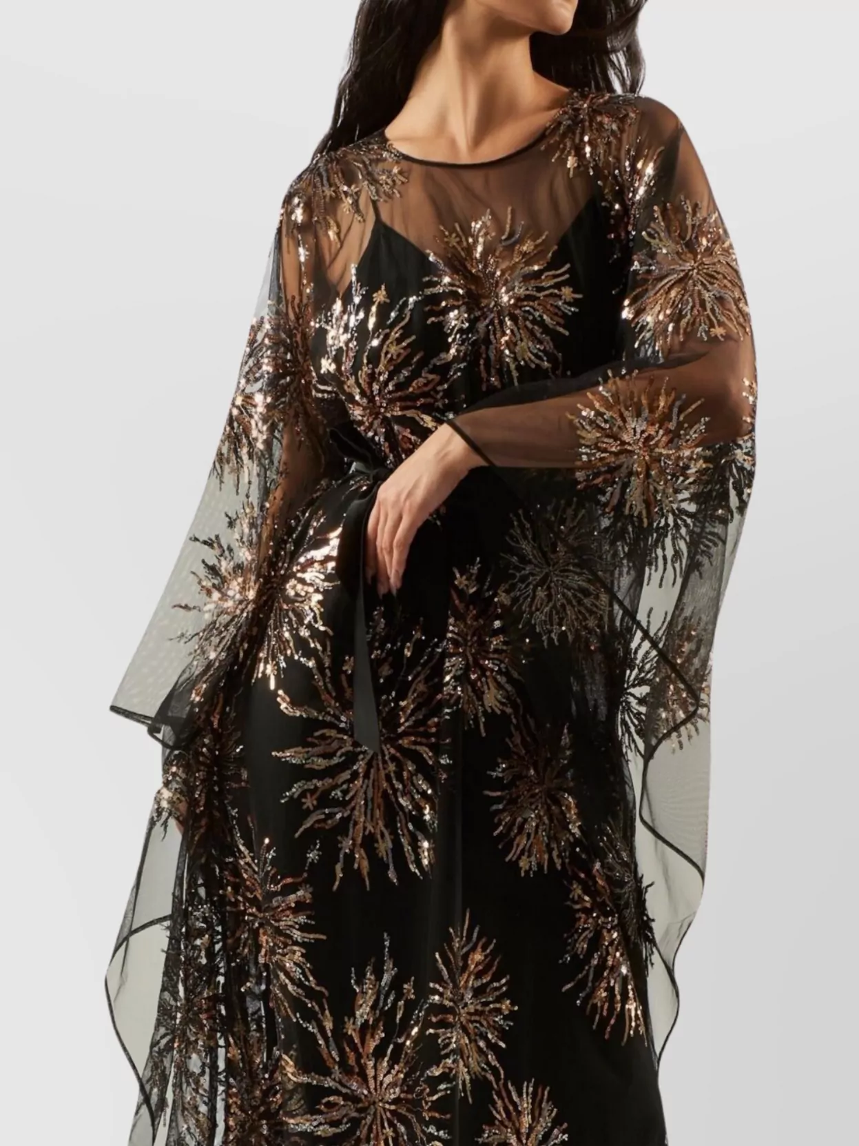 Taller Marmo Sunburst Long Sleeve Kaftan With Sequin Embellishment