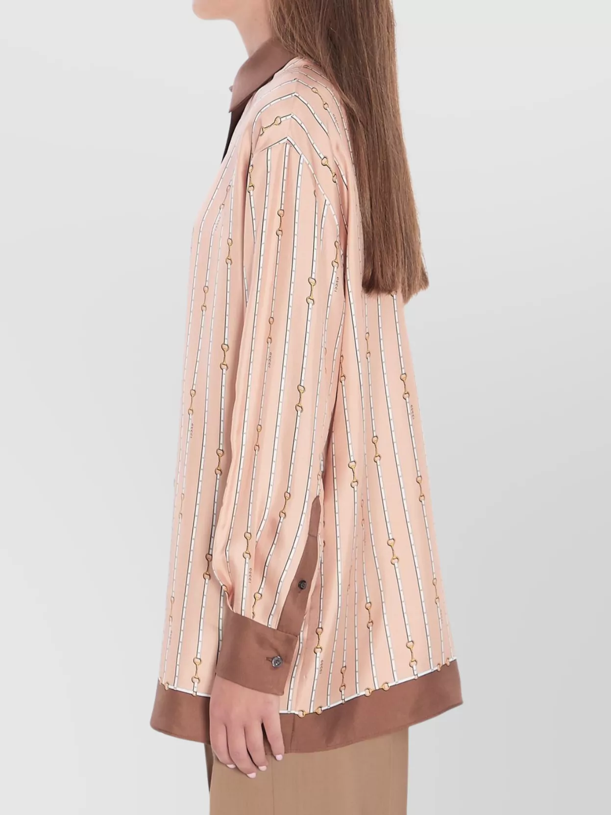 Gucci Long Sleeves Striped Silk Shirt In Multi