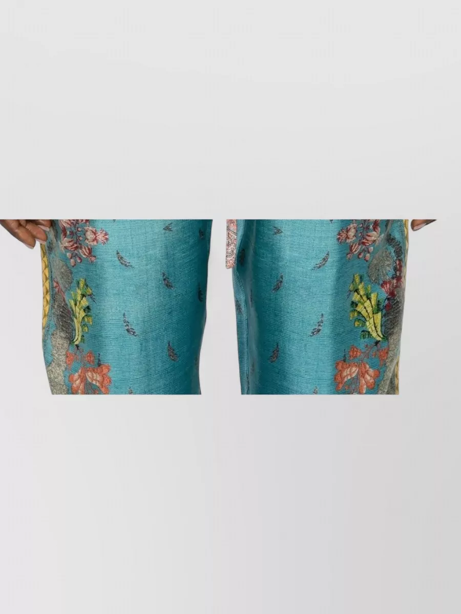 Pierre Louise Mascia Silk Trousers Cropped Floral Print Stripes