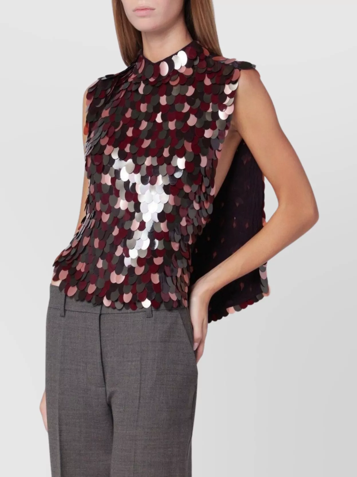 Dries Van Noten Women Bordeaux High Neck Top With All-over Sequins In Viscose Woman In Multi