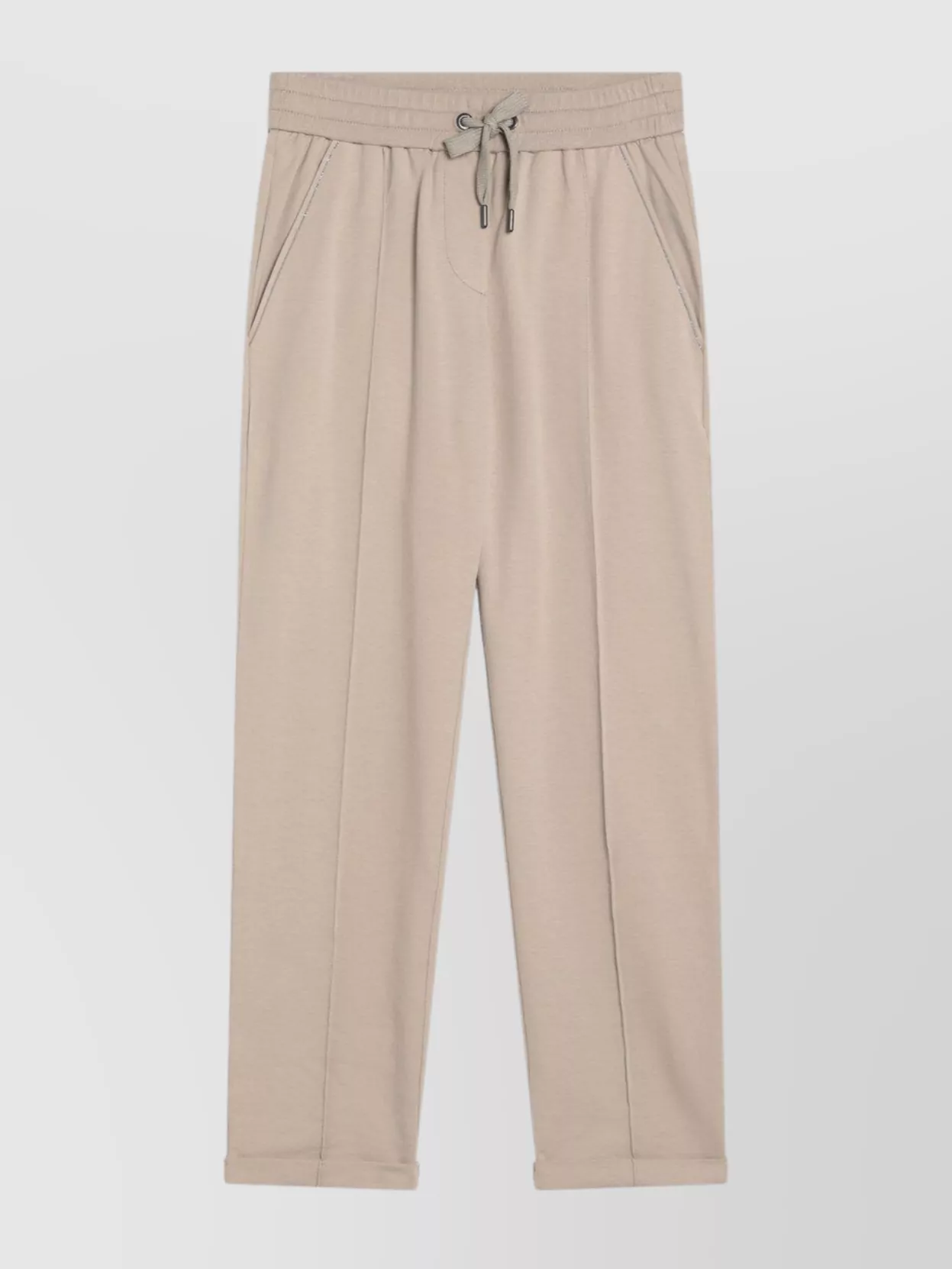 Brunello Cucinelli Cotton Joggers With Elastic Waistband And Side Pockets In Neutral