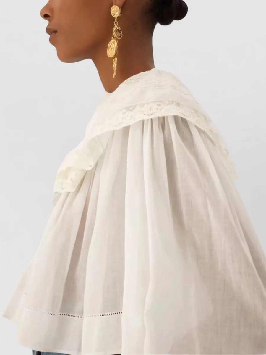 Chloé Cotton Ruffled Lace Cropped Blouse