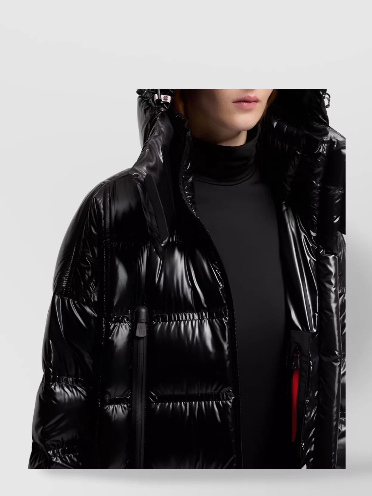 Moncler Long Hooded Down Jacket With High Collar In Multi