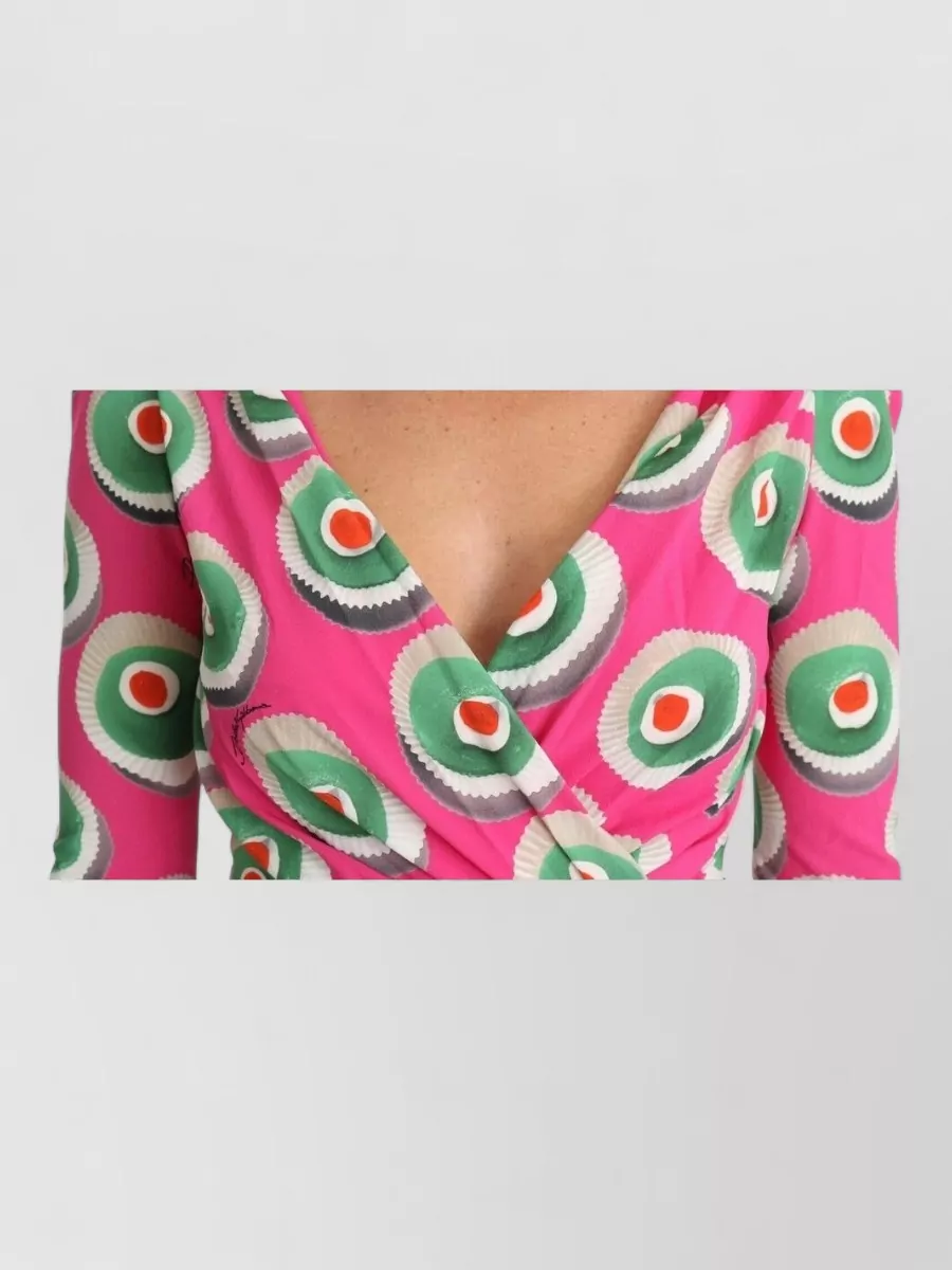 Dolce&Gabbana Silk Printed V-Neck Long-Sleeve Midi Dress