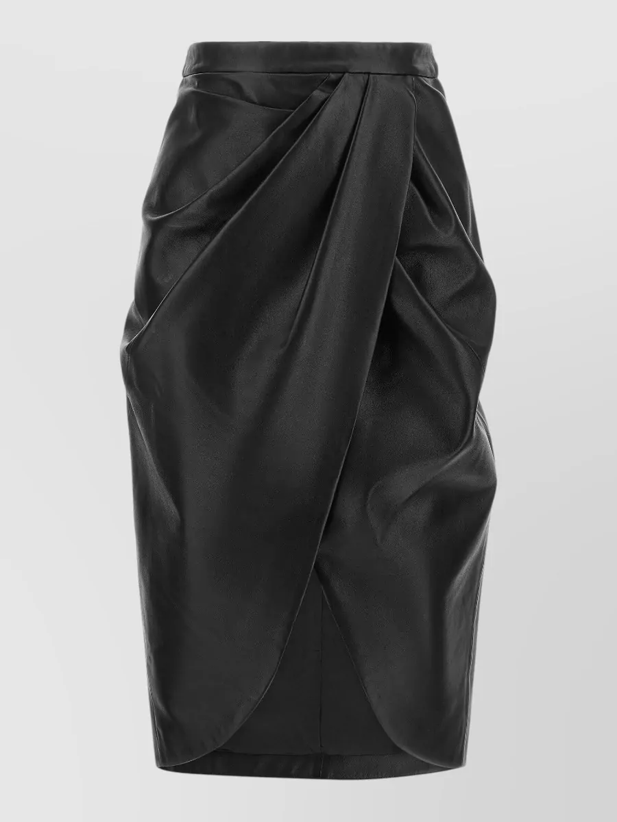 Balmain leather asymmetric draped midi skirt