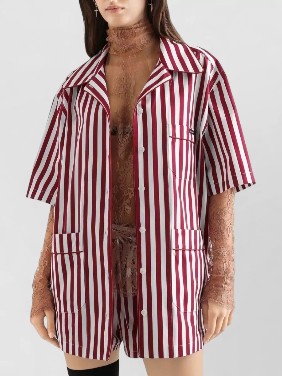 Dolce&Gabbana Cotton Silk Striped Oversized Short-Sleeve Shirt
