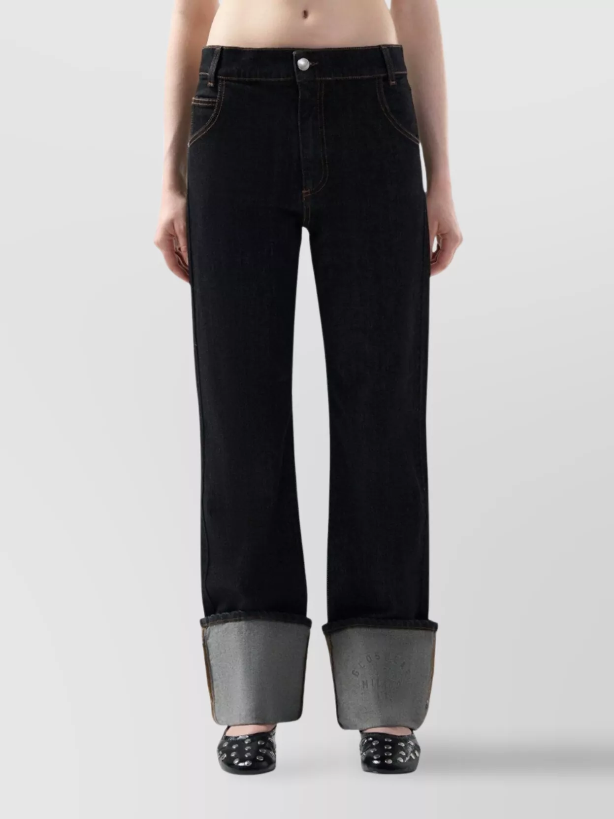 Gcds Regular Fit Denim Trousers With Turn-up Cuffs In Black