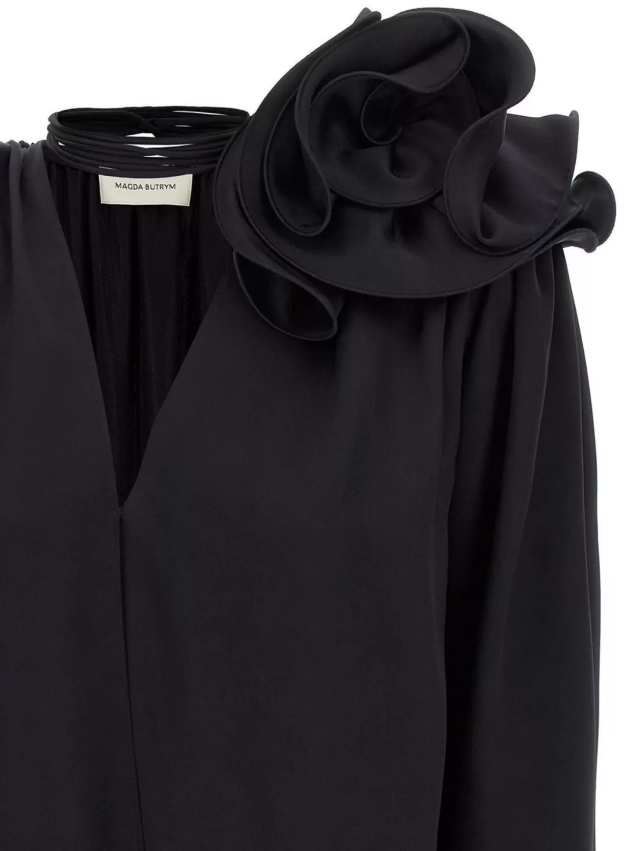 Magda Butrym Draped Floral V-neck Blouse In Black