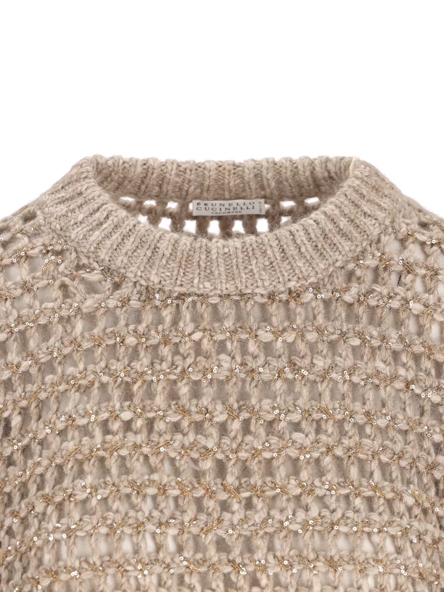 Brunello Cucinelli Cashmere Wool Openwork Relaxed-Fit Cropped Sweater