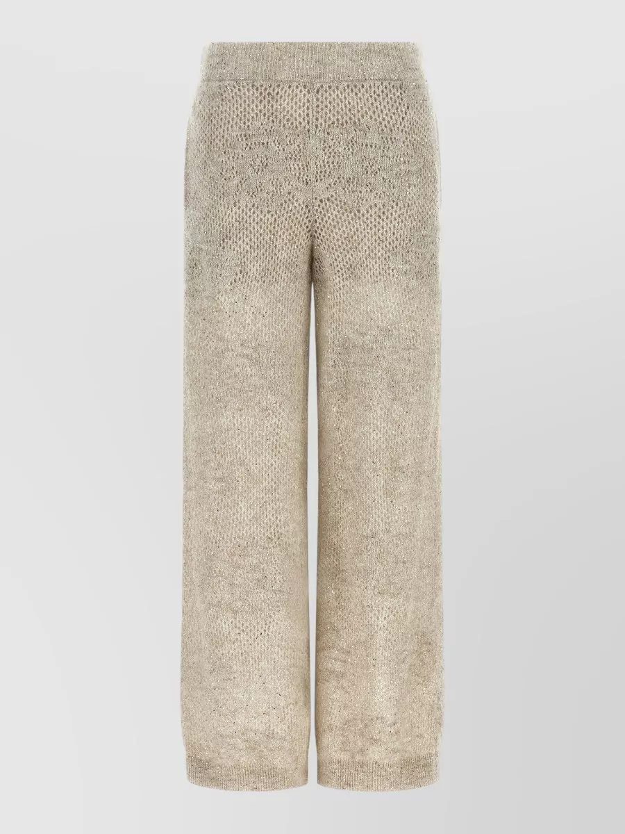 Brunello Cucinelli wool mohair sequin openwork wide-leg lounge trousers