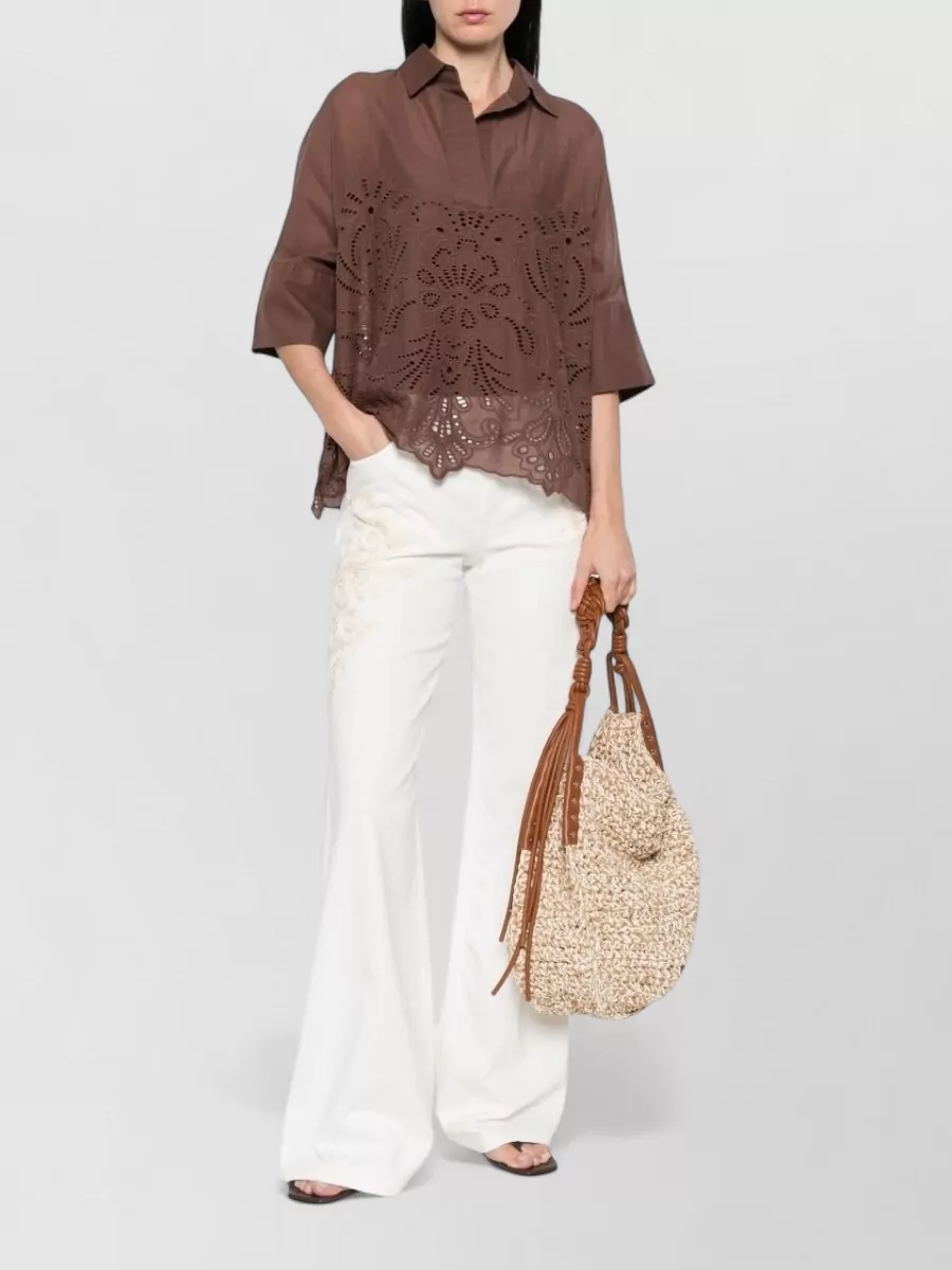Ermanno Firenze Embroidered Denim Wide-Leg Trousers