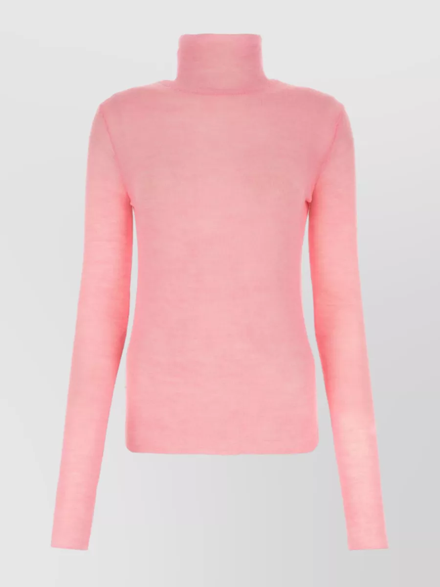 Shop Jil Sander Cozy Wool Knit With Ribbed Funnel Neck In Pastel