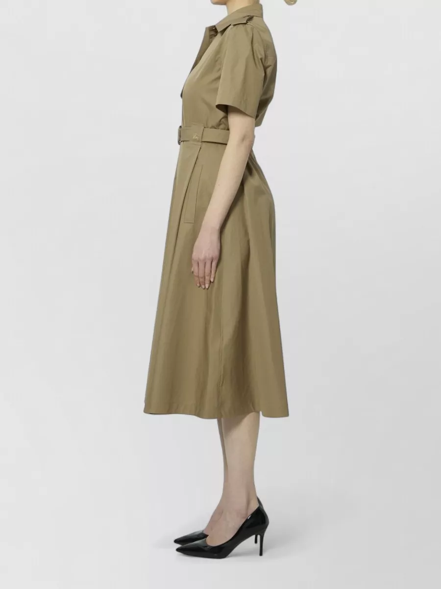Burberry Cotton Belted Short-Sleeve Midi Shirt Dress