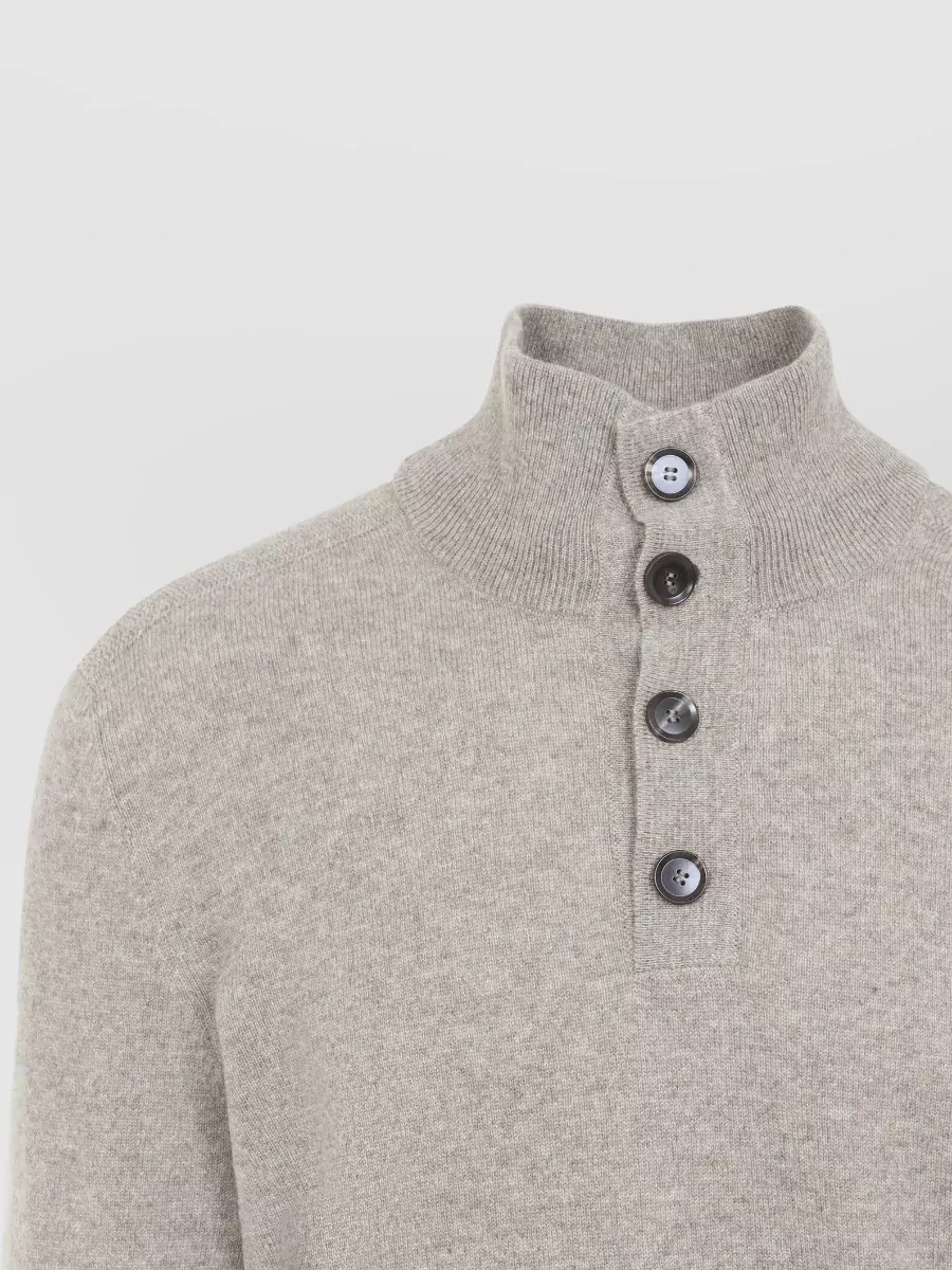 Brioni Fine-Knit Cashmere Mock-Neck Long-Sleeve Sweater