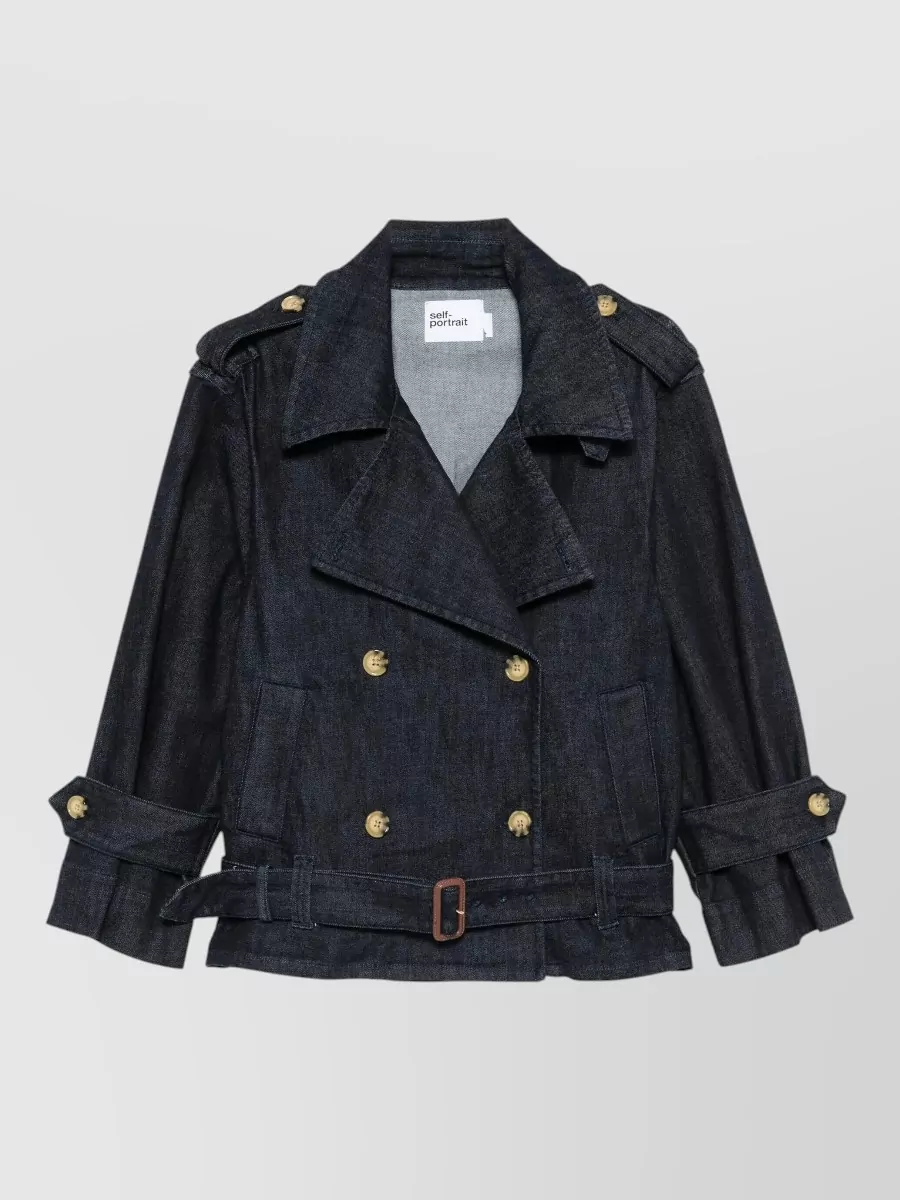 Self-Portrait Denim Oversized Belted Trench Jacket