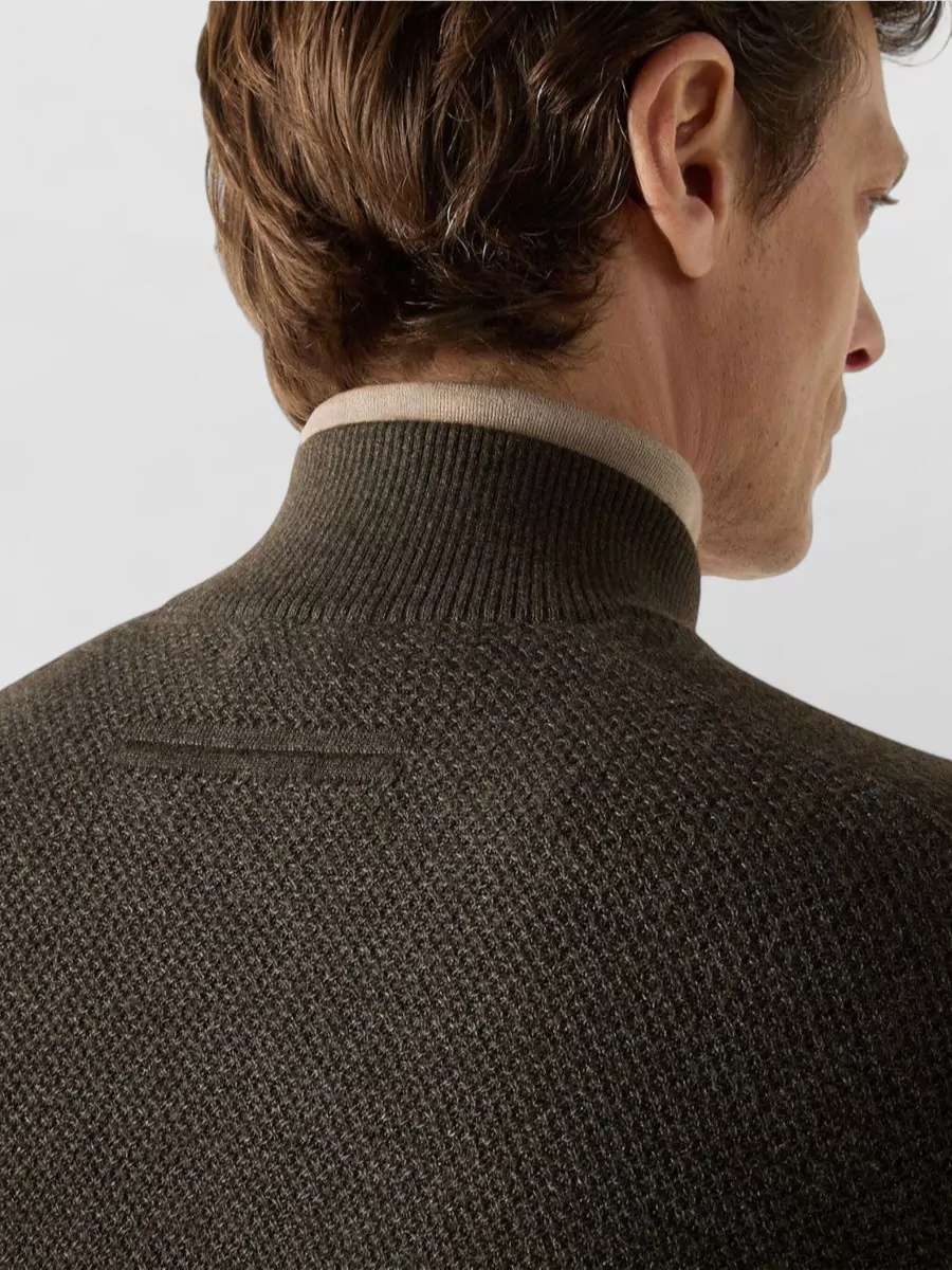 Zegna Cashmere Silk Micro Jacquard Zip Cardigan