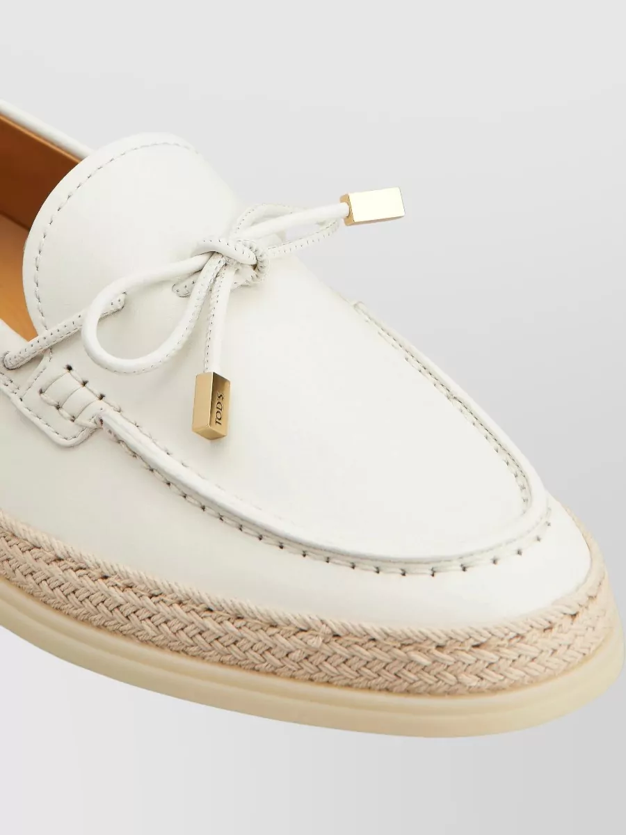 Tod's Raffia Trim Leather Loafers