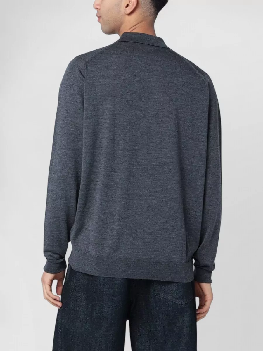 John Smedley Wool Polo Shirt Long Sleeves Ribbed Cuffs