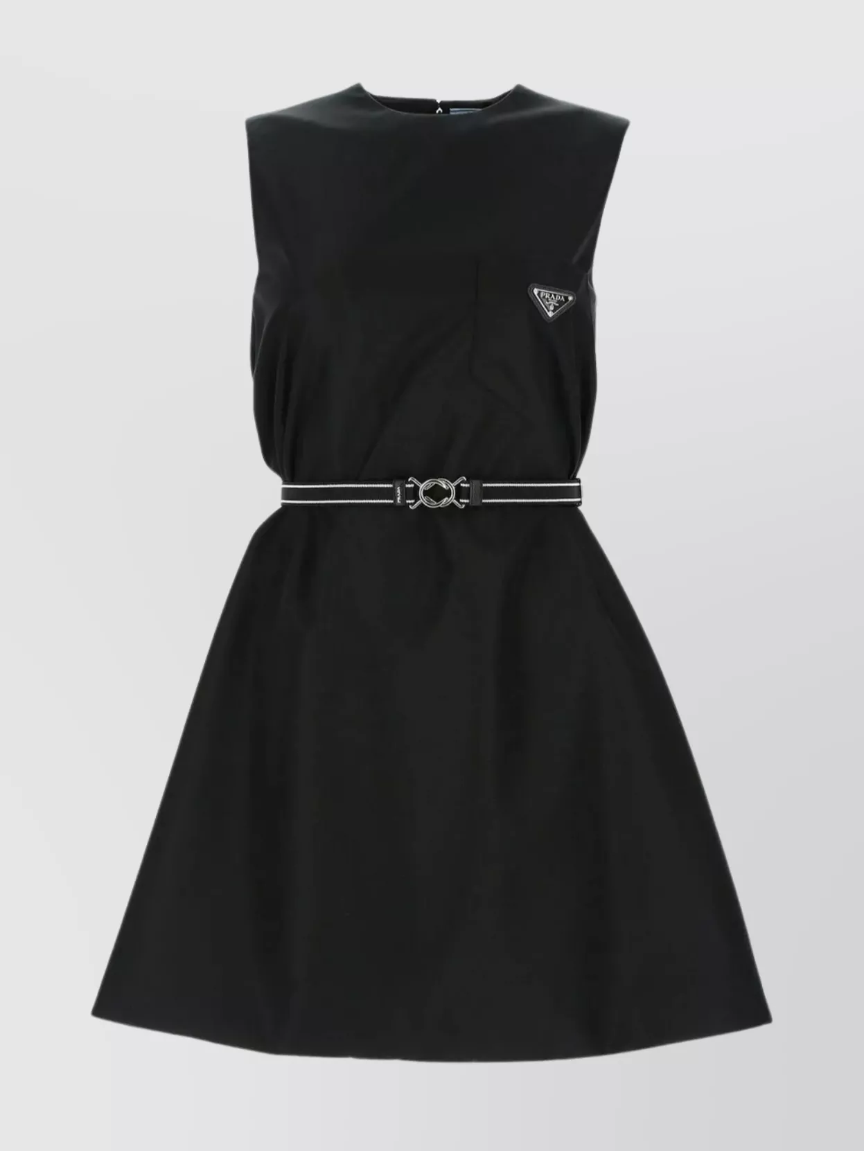 Shop Prada Flared Belted A-line Dress In Black
