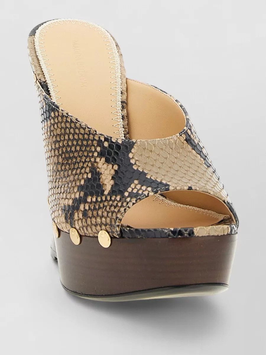 Magda Butrym leather python print studded wedge mules
