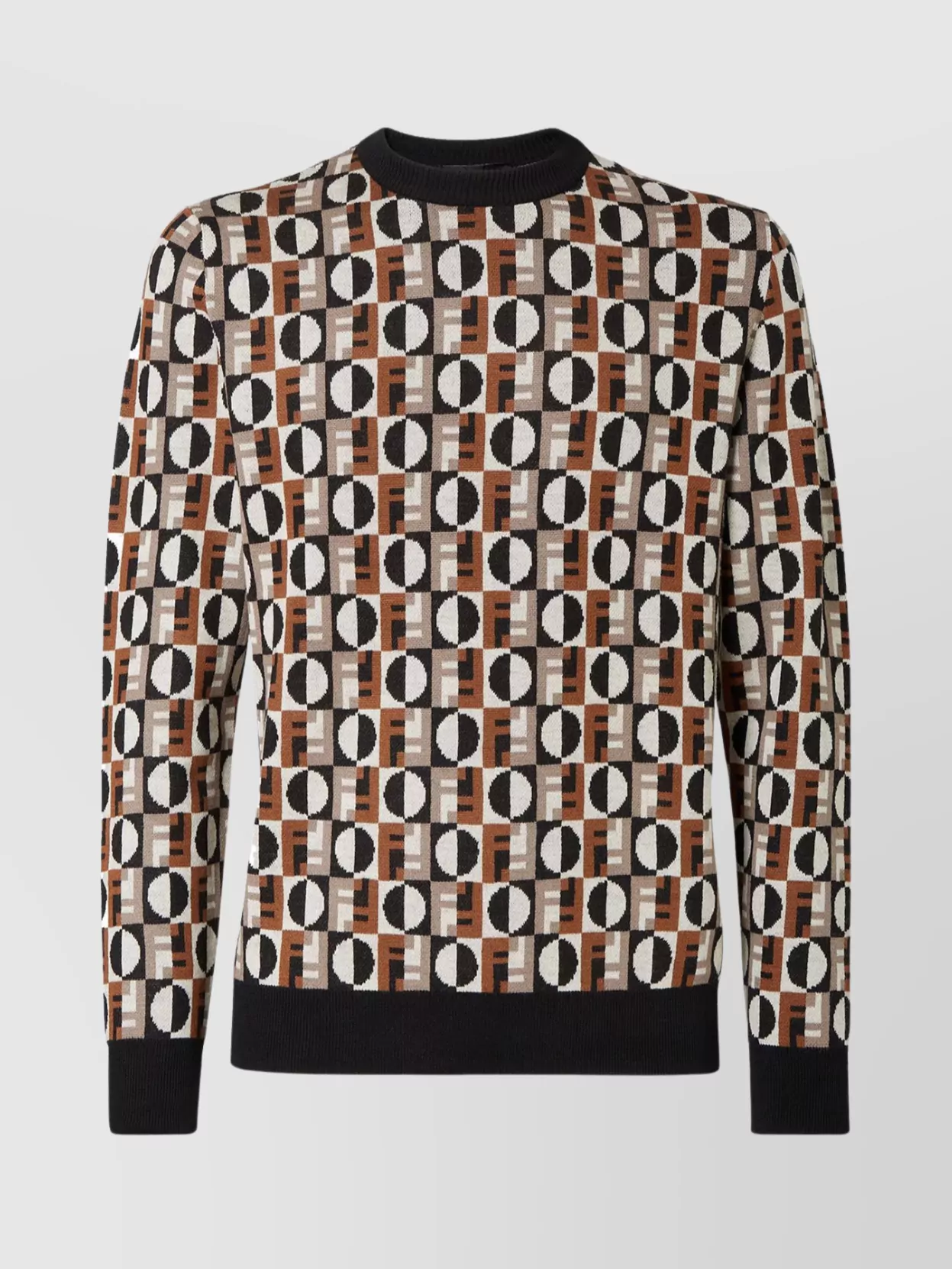 Fendi Crew Neck Sweater Geometric Design In Multi