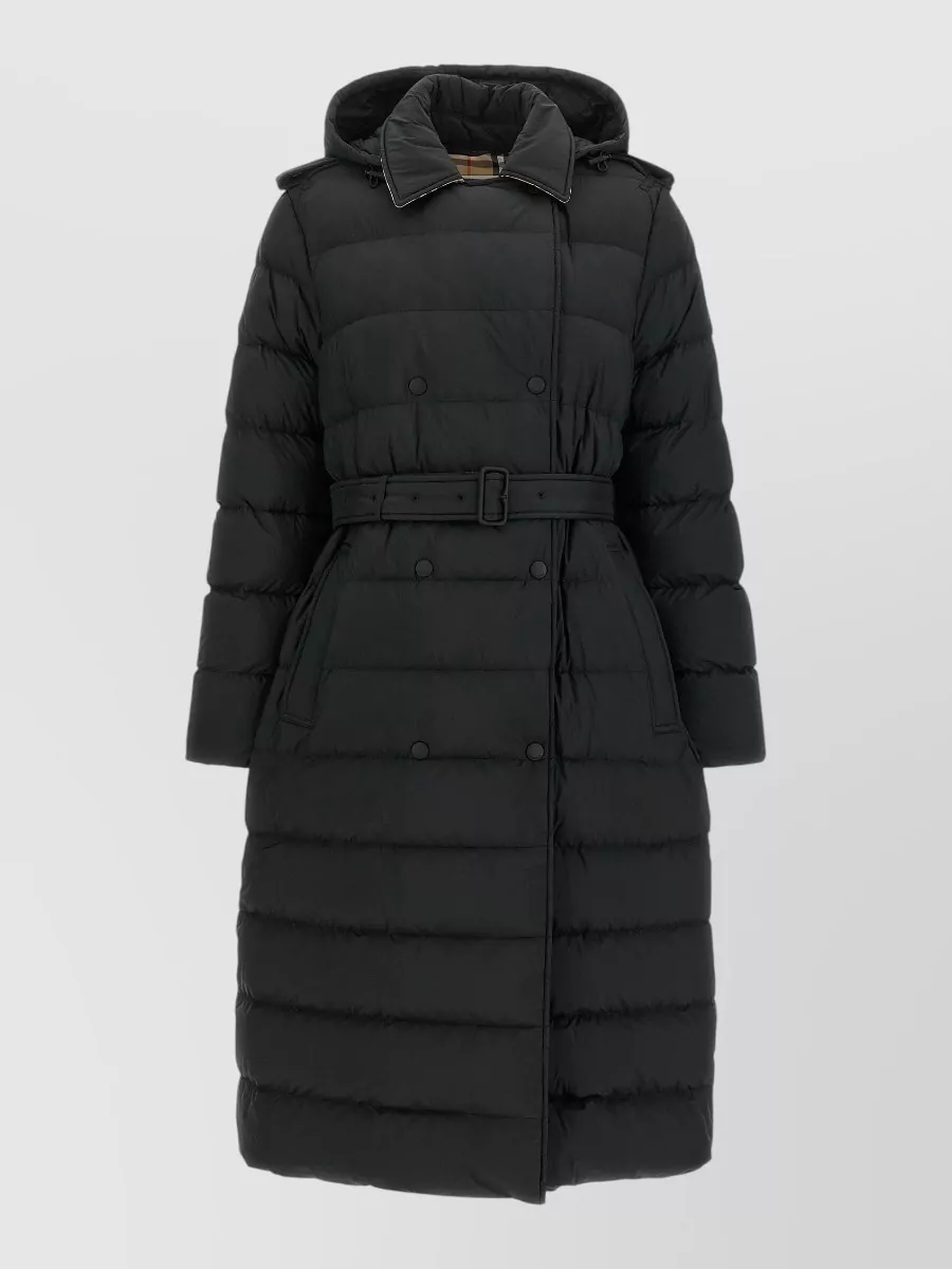 Burberry down quilted belted double-breasted long puffer coat