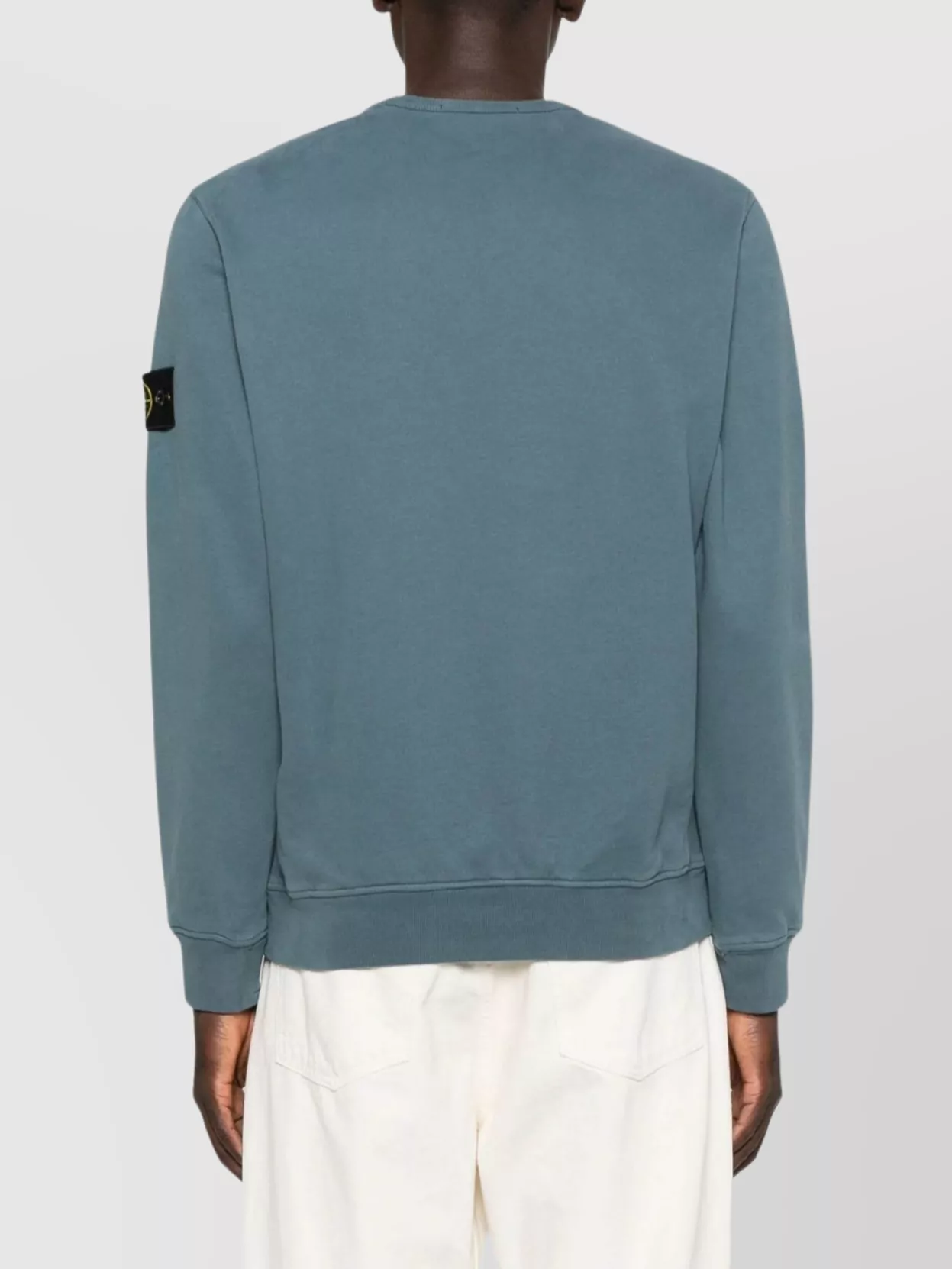 Stone Island Crew Neck Sweatshirt With Ribbed Cuffs And Inserts In Blue