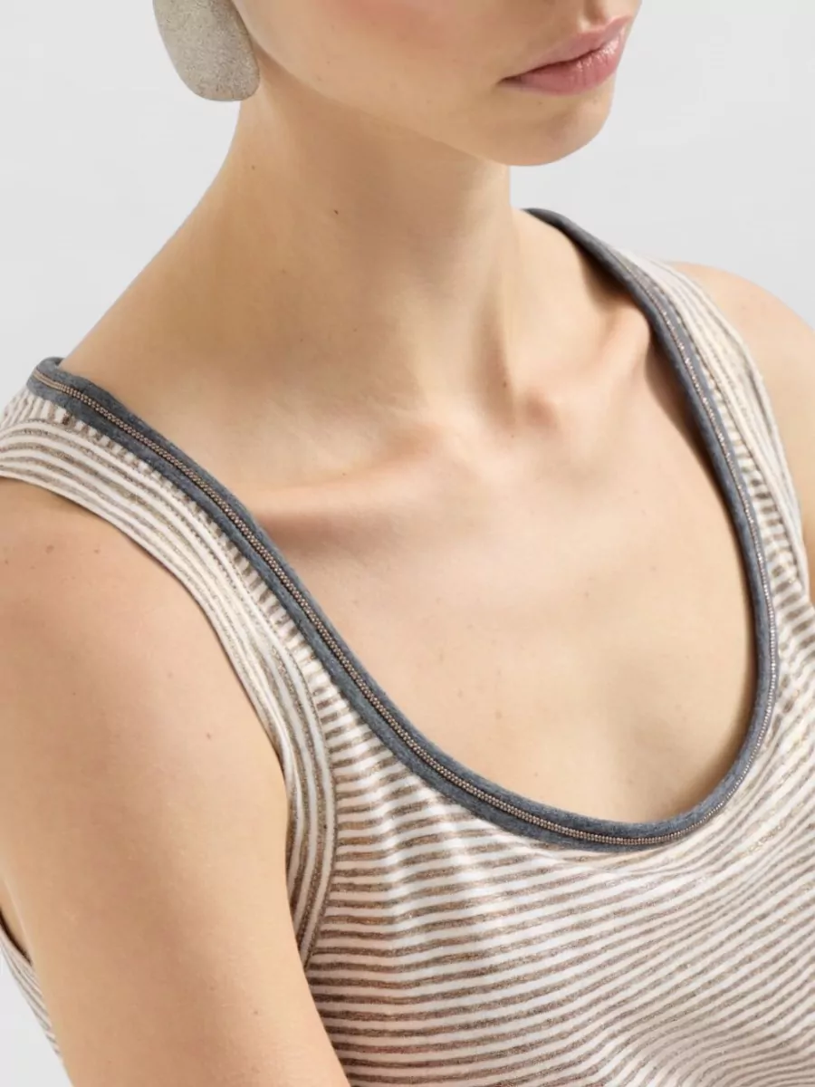 Brunello Cucinelli Linen Striped Sleeveless Tank Top