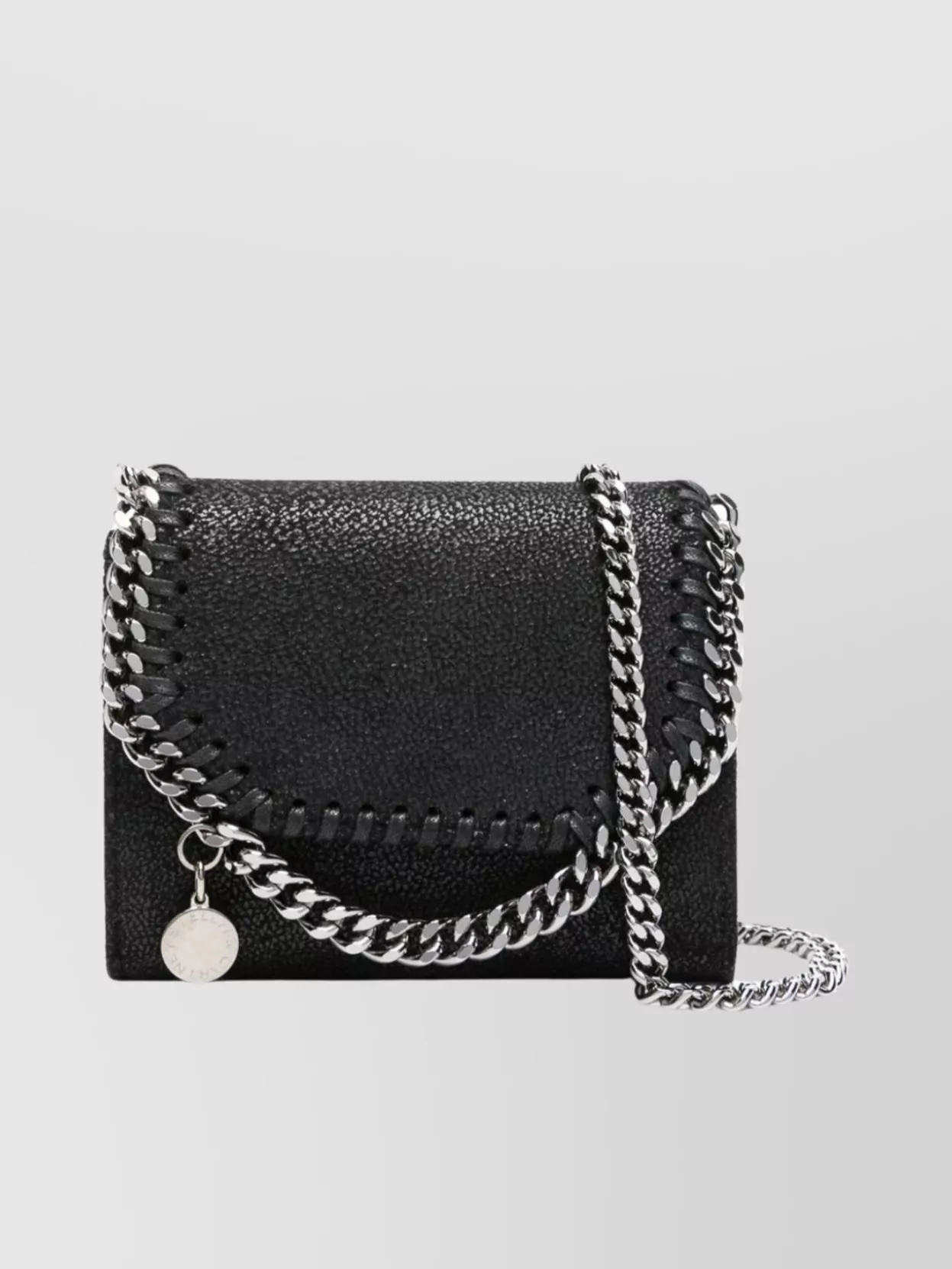 Shop Stella Mccartney Leather Wallet Small Chain Strap In Black